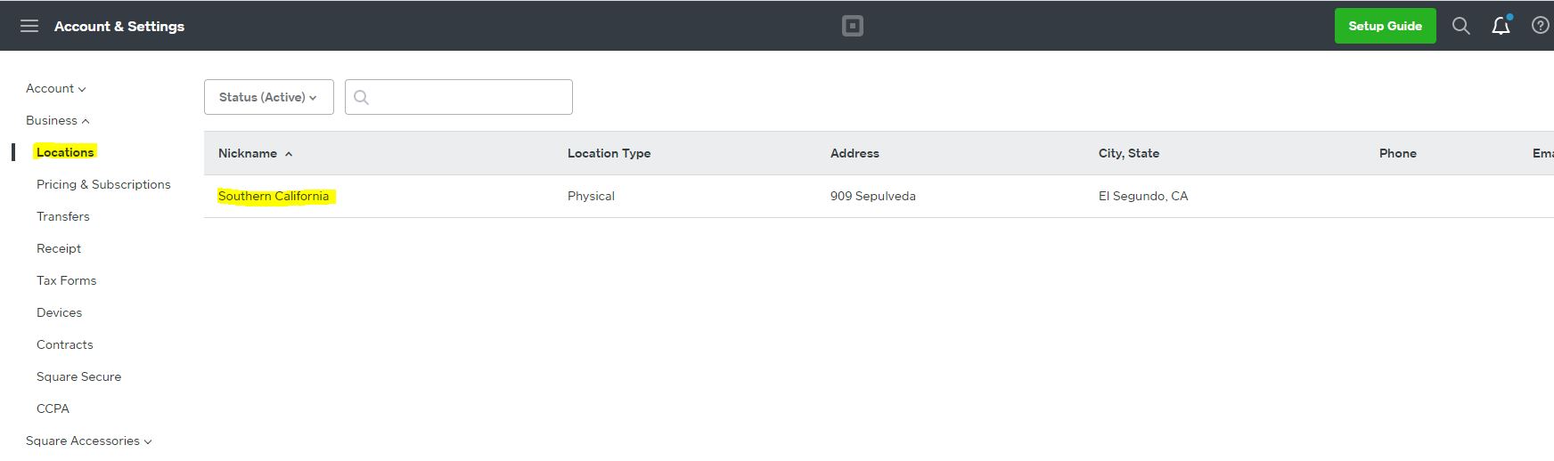 Setting up locations in Full Slate and Square